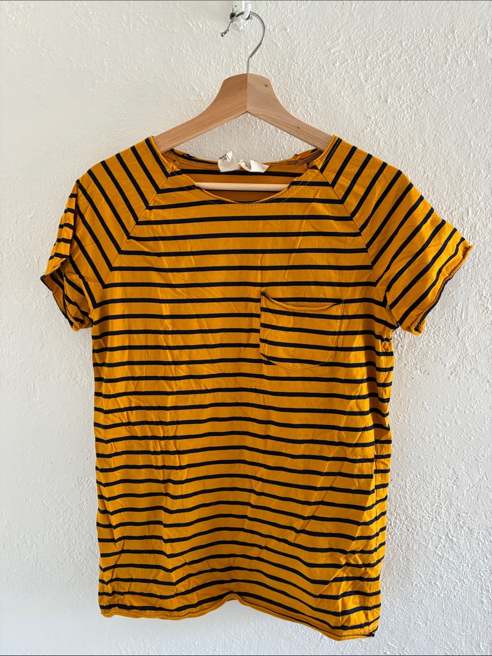 Striped Crewneck Pocket Tee - Mustard/Black